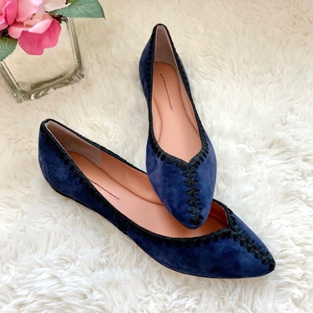 NEW Sigerson Morrison Blue Suede Stitched Ballet Flats NWOB